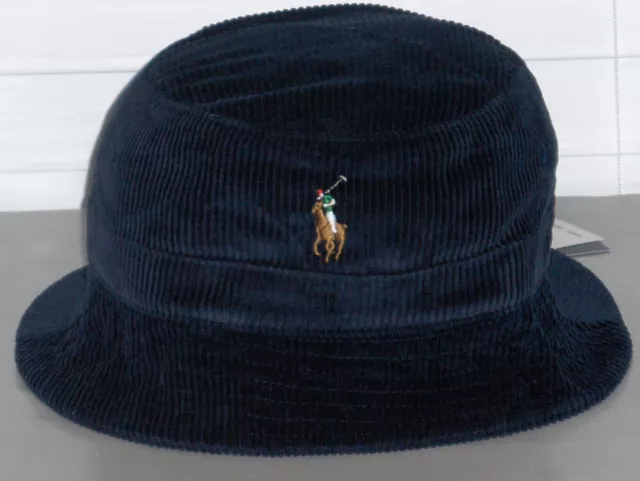 POLO RALPH LAUREN Men's Cotton Corduroy Pony Bucket Hat Cap Lid, NAVY ...