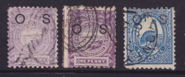 NSW 1890 1d Lilac & 2d Blue EMU OPT OS X3 STAMPS (NB122)
