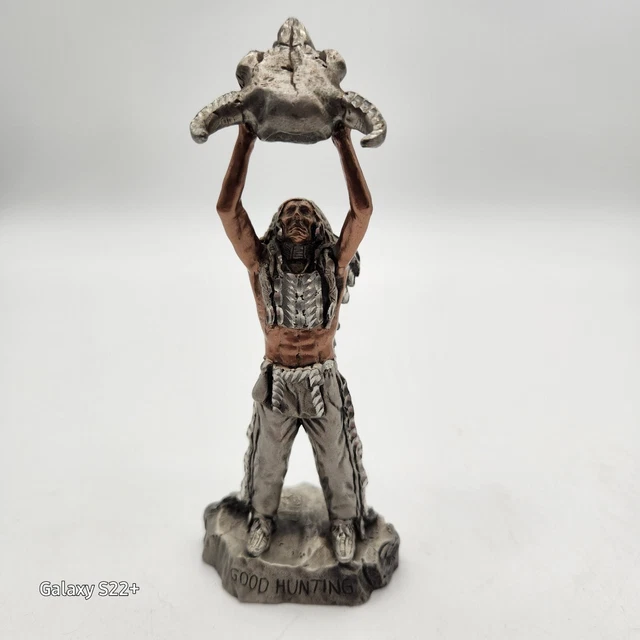 Vintage 1990 Good Hunting Indian Chief Buffalo Skull Peter Sedlow Pewter Copper