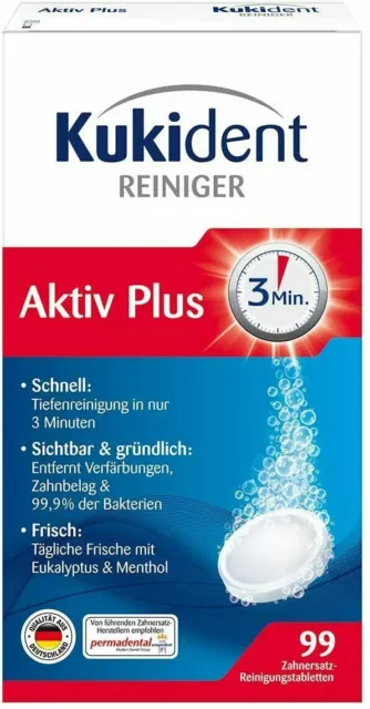 ✅ Kukident Aktiv Plus Zahnersatz-Reinigungstabletten Gebissreinigung 99 Stück ✅