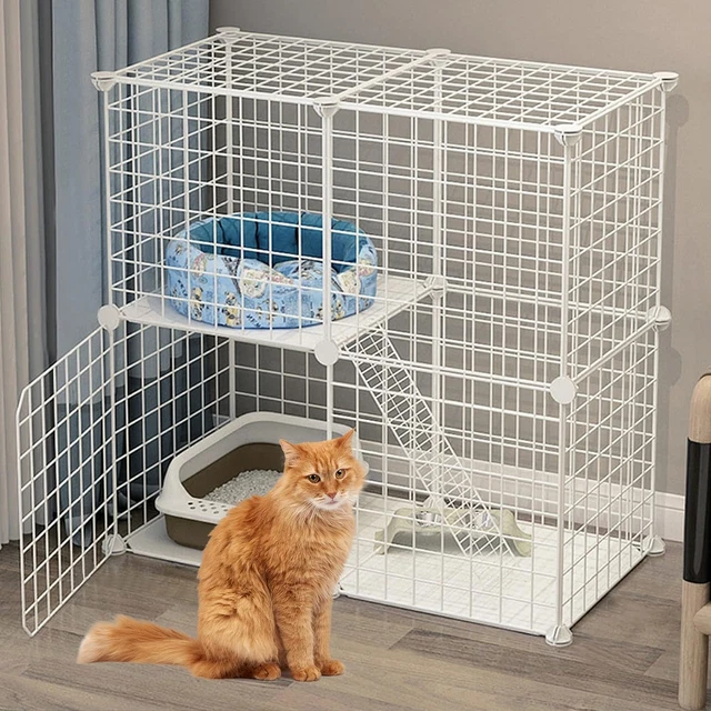 2 Tier Cat Cage Indoor Detachable Metal Wire Kitten Cage DIY Pet Cat Kennel Encl