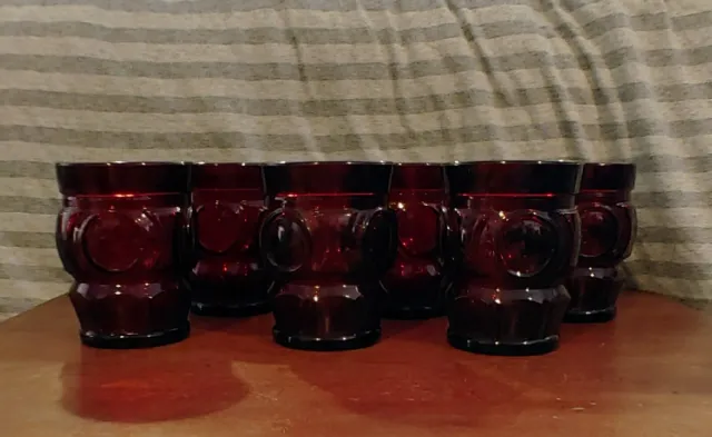 Vintage Wheaton Glass Ruby Red Bullseye Tumbler, Set Of 6