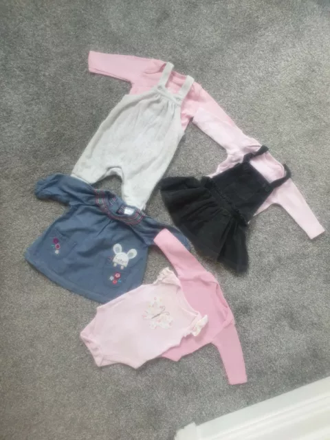 Baby Girl Newborn Outfit Bundle Spanish Dress Next Pinafore dungarees pink BB