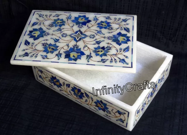 Rectángulo Blanco Mármol Joyería Caja Pietra Dura Arte Collar para Boda Regalo