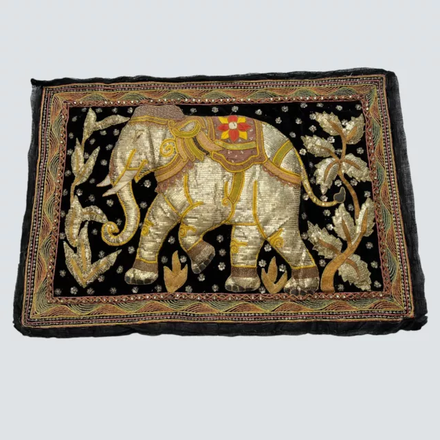 Vintage KALAGA BURMESE Elephant EMBROIDERED TAPESTRY Art Burma Myanmar Large