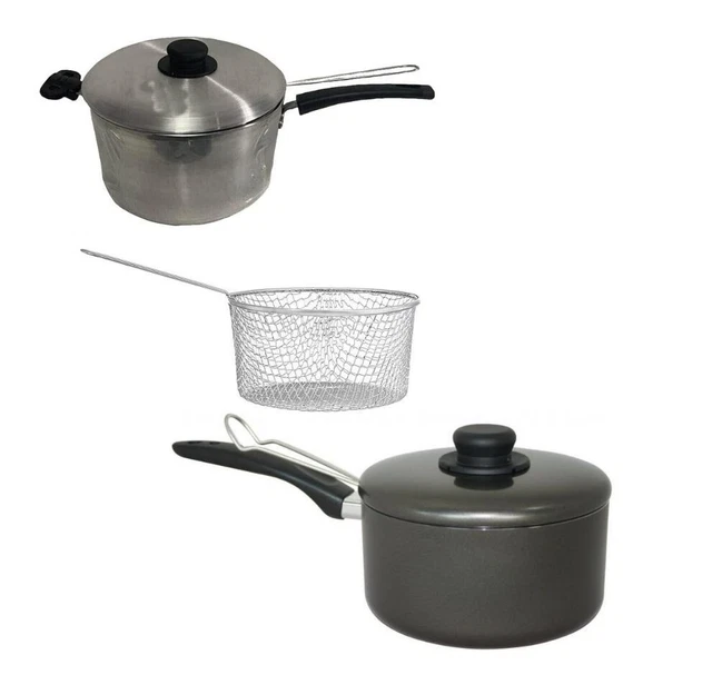 Sovereign Non-Stick Chip Pan & Deep Fat Fryer Set With Basket And Lid – Aluminium, Black