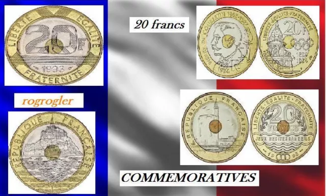 20 francs serie commemoratives 1992 à 1994 JEUX MEDITERRANEE COUBERTIN ST MICHEL