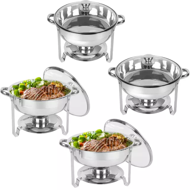 4 Packs Round Chafing Dish Buffet Set W/ Glass Lid Chafer Tray 5 QT Food Warmer