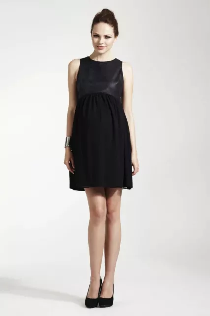 Bnwt Black Faux Leather Bodice Mesh Materninty Dress Size Uk 8 Rrp £65