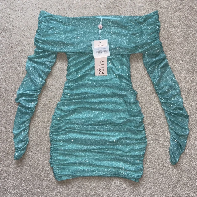 knee length dresses for ladies Emerald Teal Jacquard Mini Long Sleeve Wrap Dress M