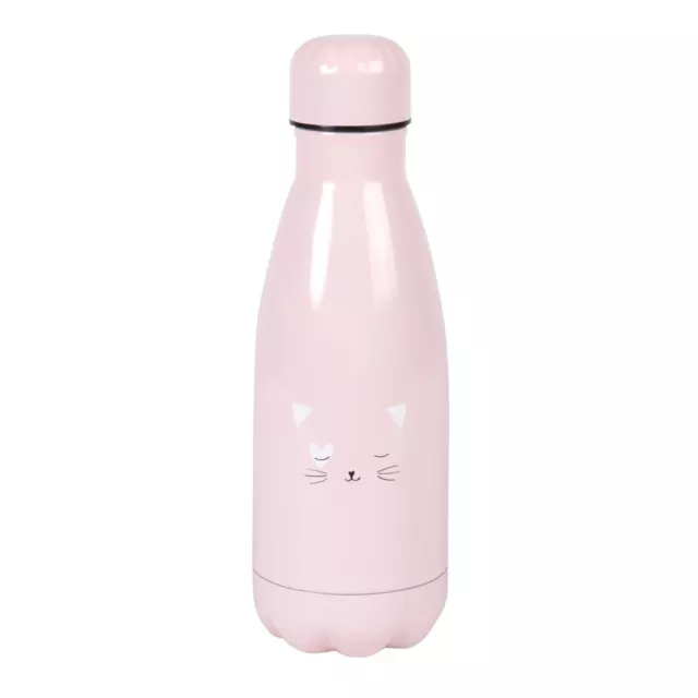 Bouteille Isotherme En Acier Rose et Blanc Imprimé chat 0,350ML