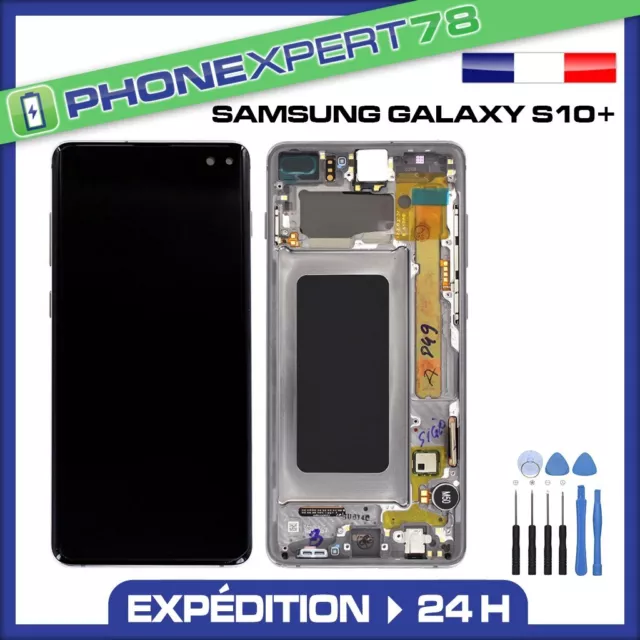 Ecran Oled Vitre Sur Chassis Pour Samsung Galaxy S10 Plus Noir G975F + Outils