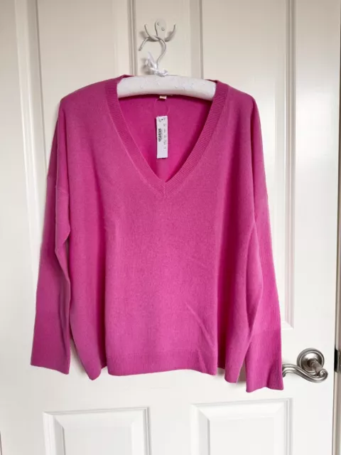 NWT  J.Crew Women's M Medium Pink Cashmere Boyfriend V-Neck Sweater Pullover