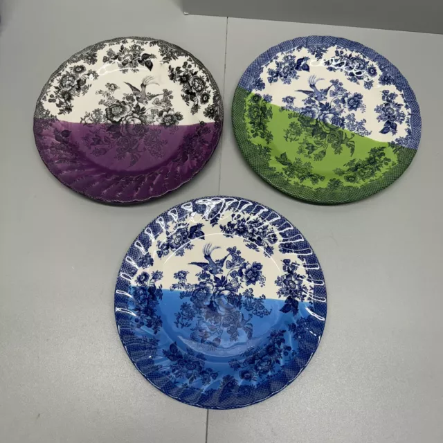 Group Of 3 Royal Stafford Anthropologie Color Dipped  8" Dessert Plates