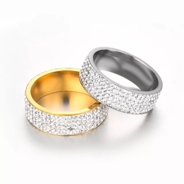 Homme Femme Couple Acier Inoxydable Cristal Anneau Bague or Argent de Mariage