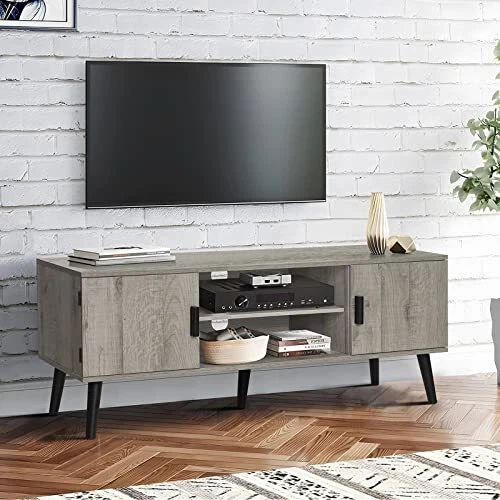 Iwell Mid Century Modern TV Stand for 55 inch TV TV Stand with Storage and Op...