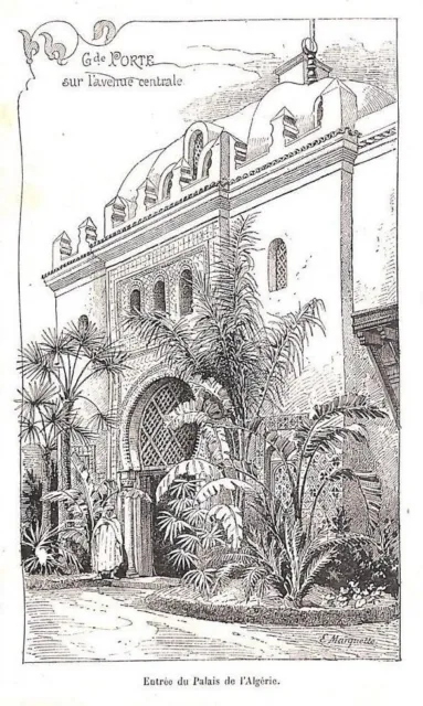 Paris Expo Universal World Fair / Algeria Entrance Du Palais / Engraving 1889