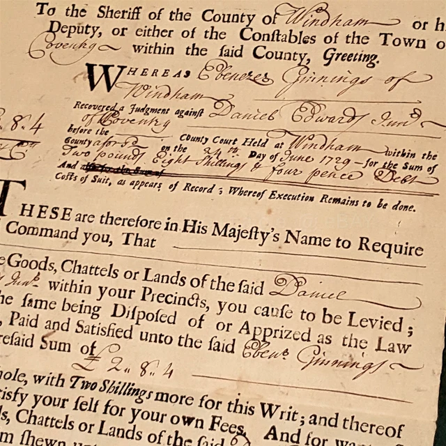 1729 antique COLONIAL windham lebanon ct GINNINGS vs EDWARDS LEGAL DOCUMENT