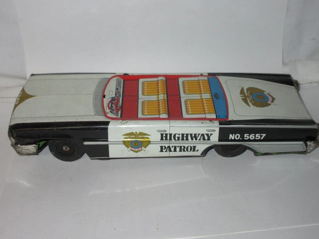 Taiyo - Jouet en étain Tayio Friction Powered Tinplate Ford Highway Patrol Car, Boxed - Japon