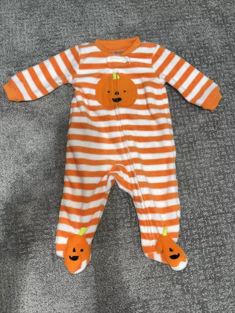 Carters Newborn Pumpkin One Piece Zip Fleece Orange White Halloween