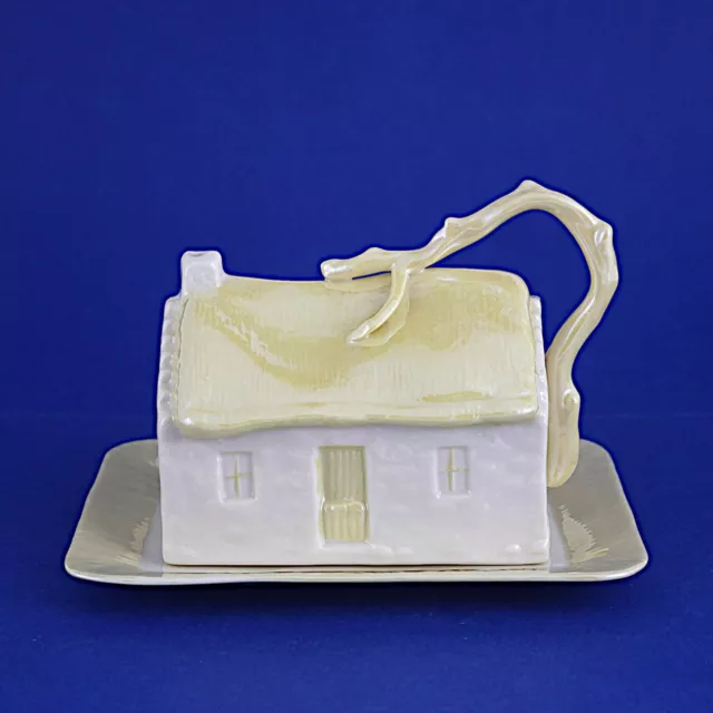 Belleek Irish Porcelain Lustre Cottage/House Butter Dish - 11.5cm/4.5" High