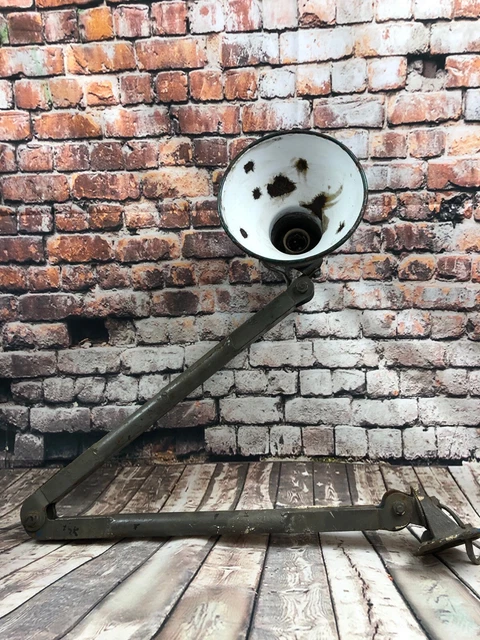 Lampada Macchina Vintage Industriale 2 Bracci Montaggio Fisso Prop Restauro