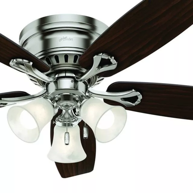 Hunter Fan 52 inch Low Profile Brushed Nickel Ceiling Fan w Light and Pull Chain