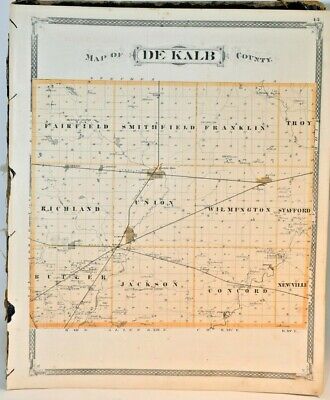 Antique 1876 Atlas Map De Kalb County Columbia City Illustrated Baskin & Foster 2