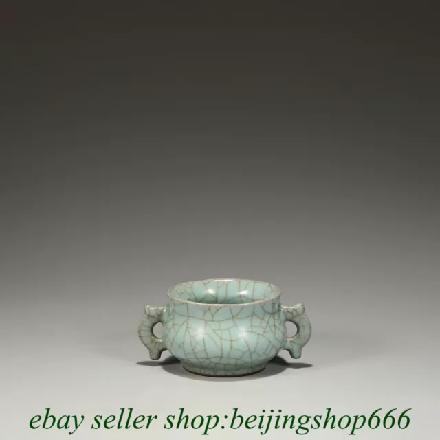 6.6" Chinese Song Dynasty Guan Kiln Porcelain 2 Ear incense burner Censer 2