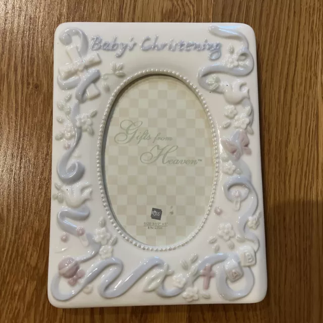 RUSS GIFTS FROM HEAVEN BABY'S CHRISTENING CERAMIC PHOTO FRAME- Brand New In Box