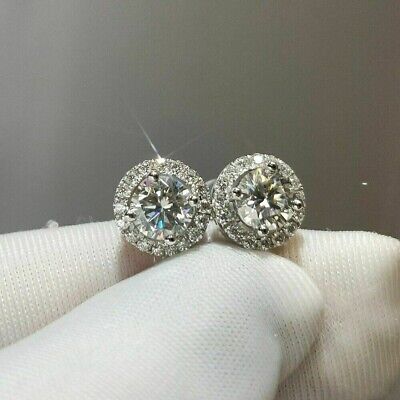3 Ct Round VVS1/D Clear Diamond Halo Stud Women's Earrings 14k White Gold Over