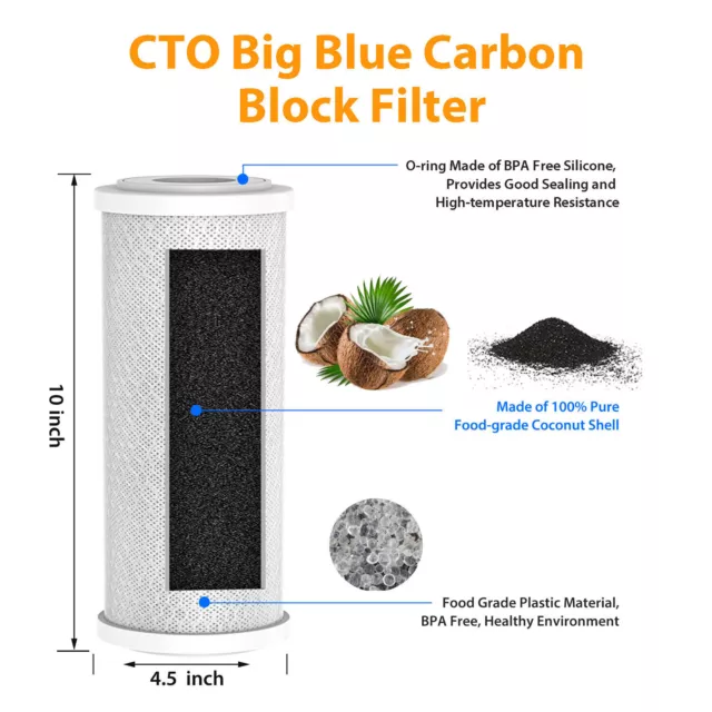 2-8 Pack 10”x4.5” Big Blue String Wound Sediment Carbon Water Filter Cartridges 3