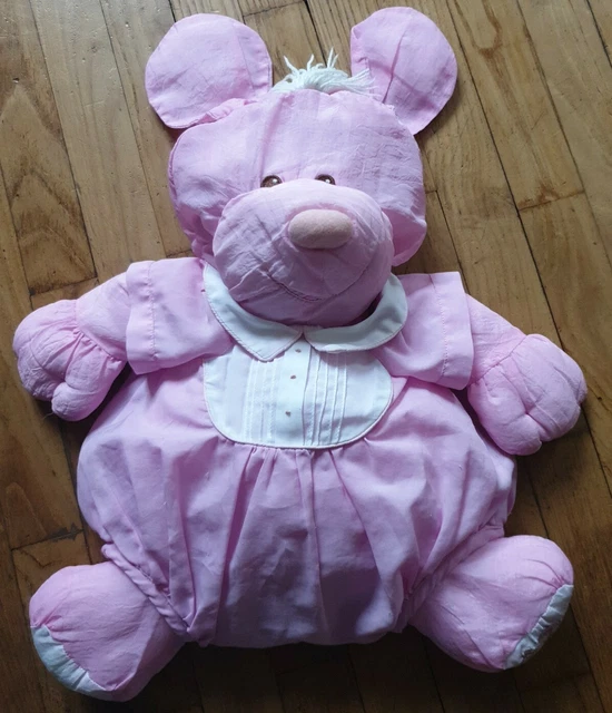 en l etat Peluche doudou Chien FISHER PRICE PUFFALUMP Rose et Blanc  36 cm
