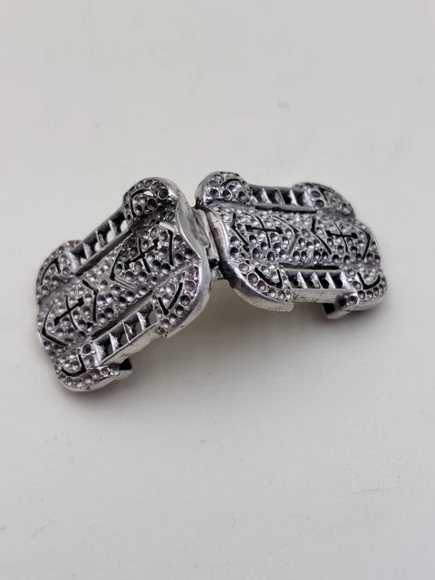 Lot De 2 Broches Vintage / Attaches Cravate Anciennes En Métal Argenté - État Correct