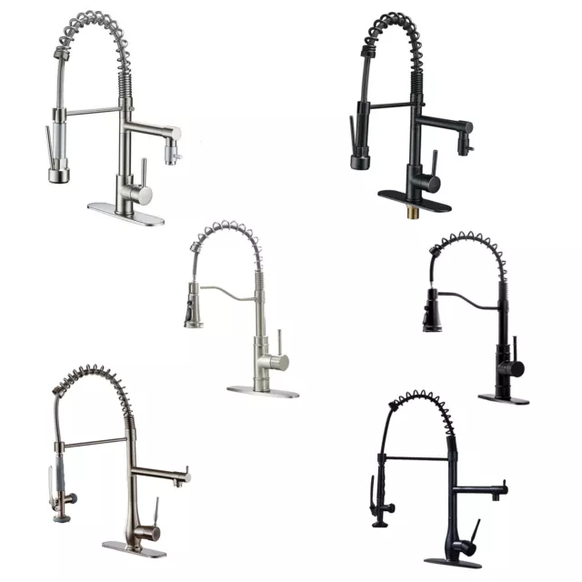 Kitchen Sink Faucet Pull Down Sprayer Swivel Single Handle Mixer Tap Spring