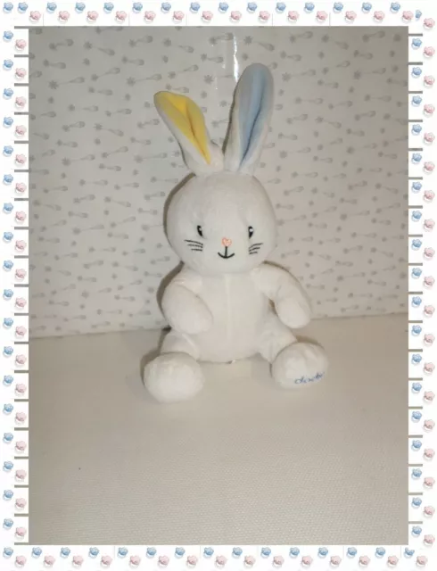 @ - Doudou Peluche Lapin  Blanc Bleu Jaune  Dodie