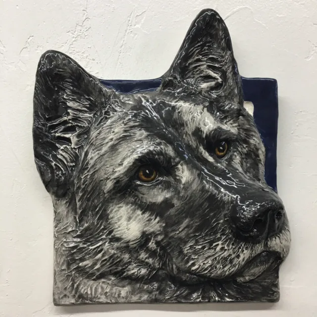 Norwegian Elkhound Dog 3d Pet Portrait Ceramic basrelief sculpture AlexanderArt