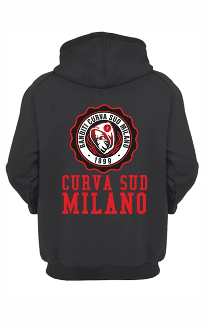 Felpa nera unisex con cappuccio e marsupio con stampa Curva sud  sia davanti ret
