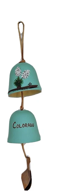 Ceramic Colorado souvenir Tesa pale blue double bell leather hanger wind chime