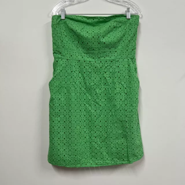 NEW YORK & CO Size 12 Kelly Green Strapless Eyelet Dress Pockets Cotton