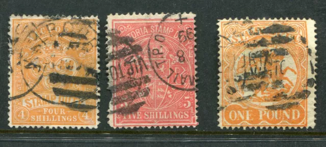 Victoria 1884  4S Orange, 5S Rose And1 Pound Red Orange Stamp Duty  Fine Used