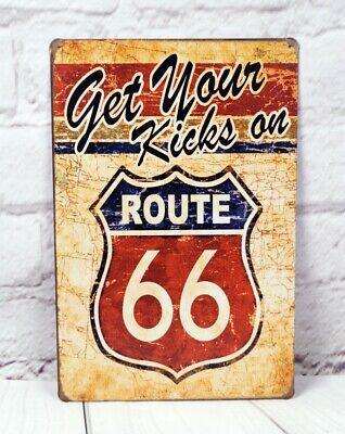 Vintage Tin Signs Route 66 Metal Panels Home Cafe Bar Wall Decor Plaque Poster