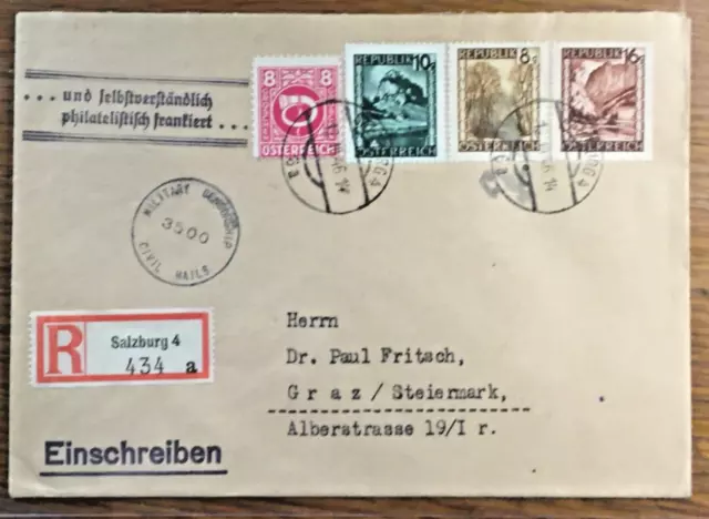 Österreich, REKO ZENSUR Brief " SALZBURG 4 - GRAZ " 1946