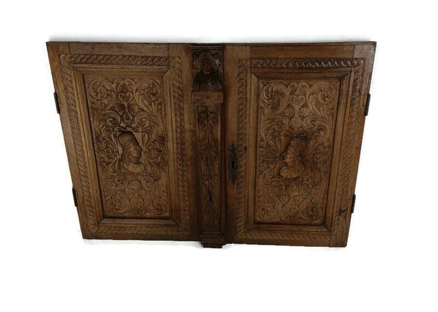 Pair Antique French hand Carved Wood Oak Door Panels Reclaimed Architectural  Br