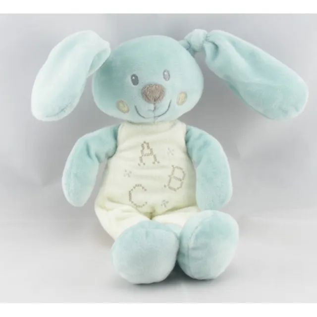 Doudou lapin bleu blanc ABC POMMETTE - 5006