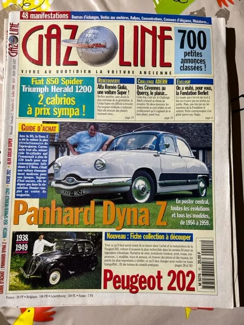 GAZOLINE N° 15 - 07/1996 PANHARD Dyna Z _ PEUGEOT 202 - Fiat 850 Spider/Triumph