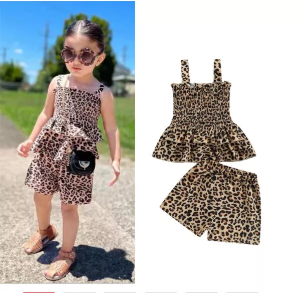 Recién nacido Bebé Niñas Estampado de leopardo Romper Tops Shorts Set Ropa infantil Outfits