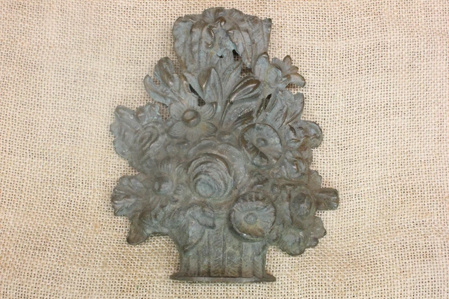 old BRASS Flower Basket Door Stop Courtyard Fountain Gate Part verdigris Patina