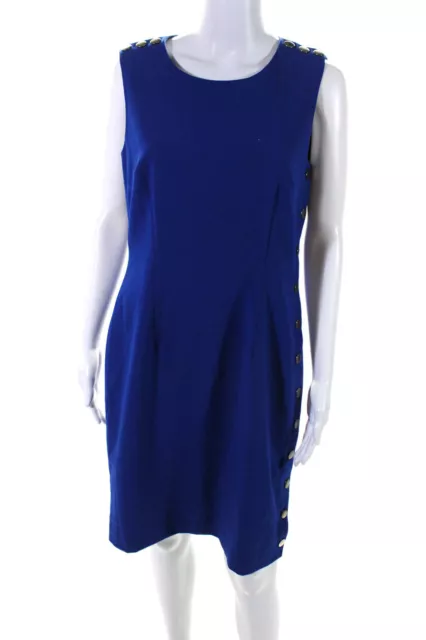 Calvin Klein Womens Studded Scoop Neck Sleeveless Zip Up Dress Blue Size 8