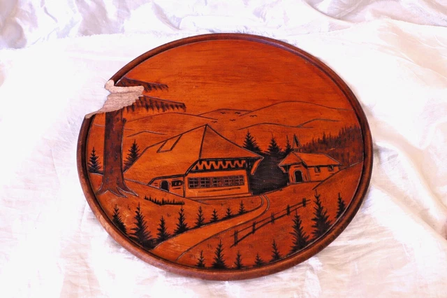 Vintage Wooden Icon Round Painted Landscape View, Egyptian Handmade Wall Decor